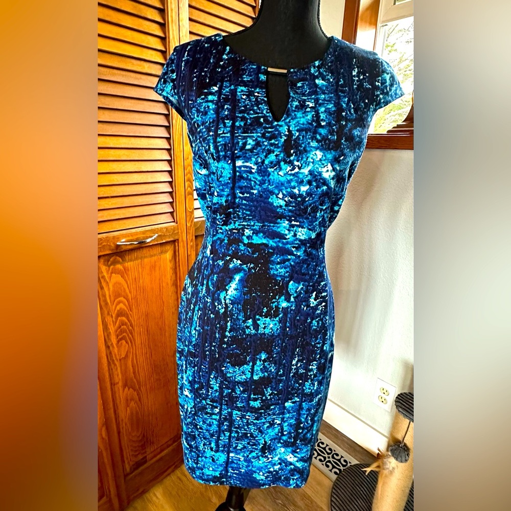 Striking Calvin Klein Blue and Black Midi Dress